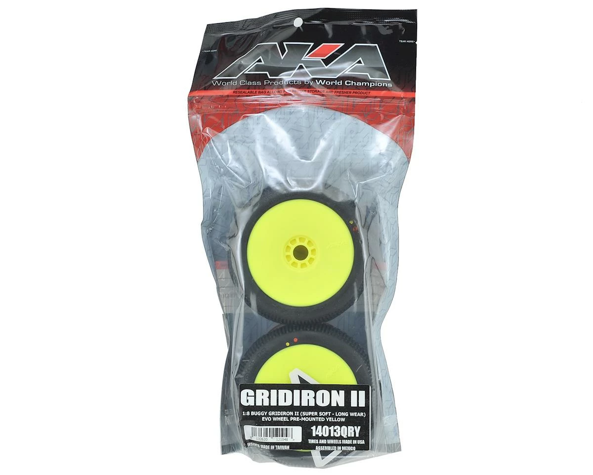AKA Gridiron II 1/8 Buggy Premounted Tires (2) (Yellow) (Super Soft - Long Wear) - Image 3