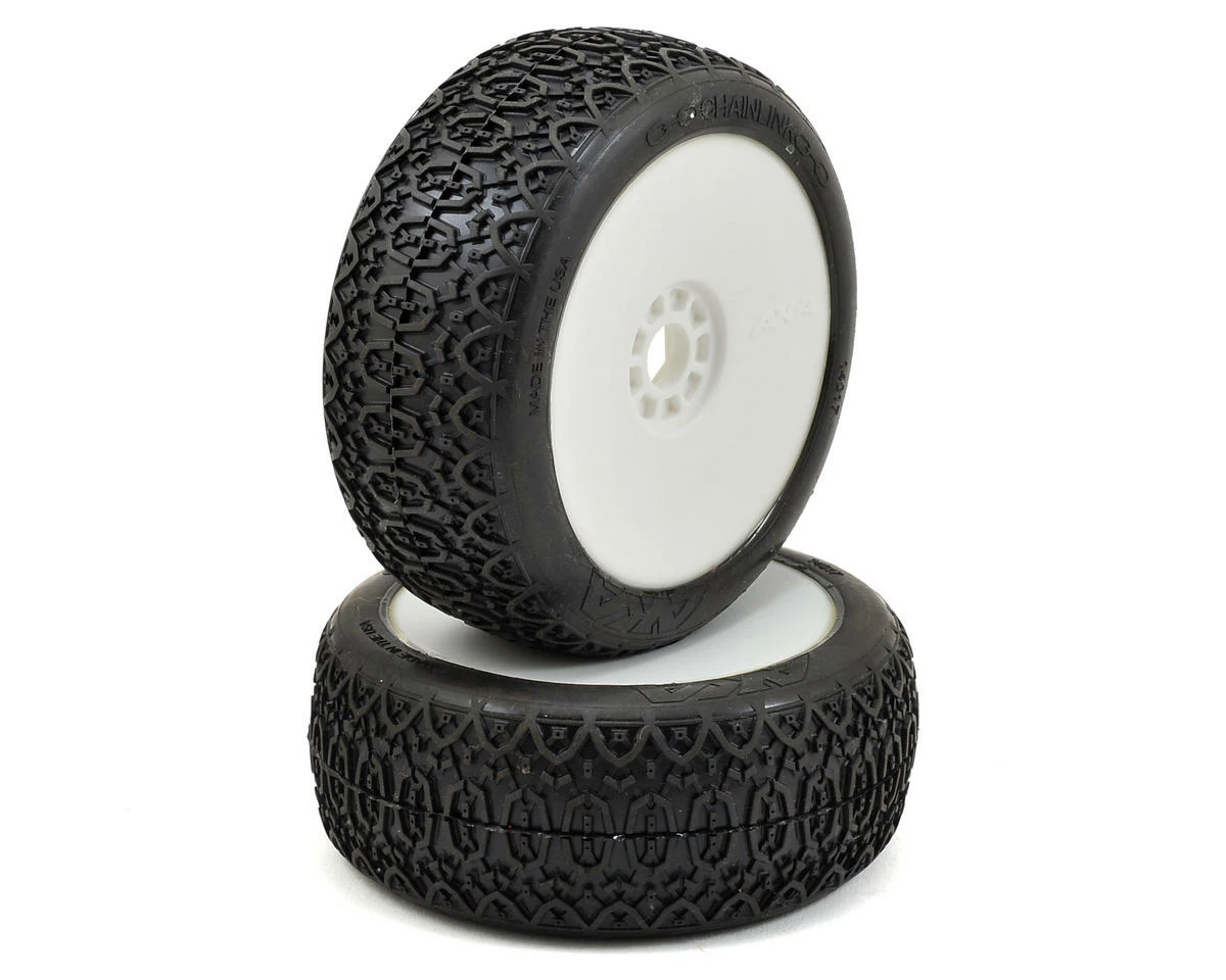 AKA Chain Link 1/8 Buggy Pre-Mounted Tires (2) (White) (Soft - Long Wear)