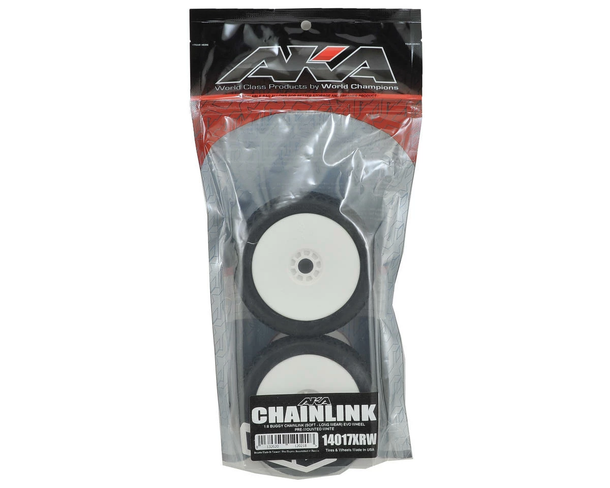 AKA Chain Link 1/8 Buggy Pre-Mounted Tires (2) (White) (Soft - Long Wear) - Image 3