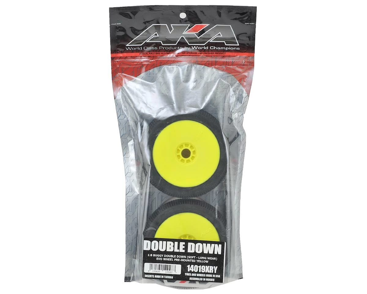 AKA Double Down 1/8 Buggy Pre-Mounted Tires (2) (Soft - Long Wear) W/EVO Wheels (Yellow) - Image 3