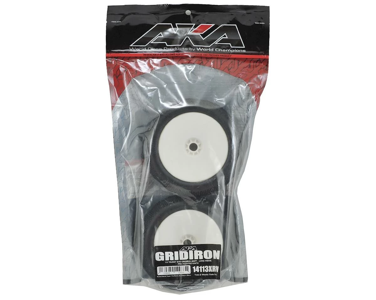 AKA EVO Gridiron 1/8 Truggy Pre-Mounted Tires (2) (White) (Soft - Long Wear) - Image 3