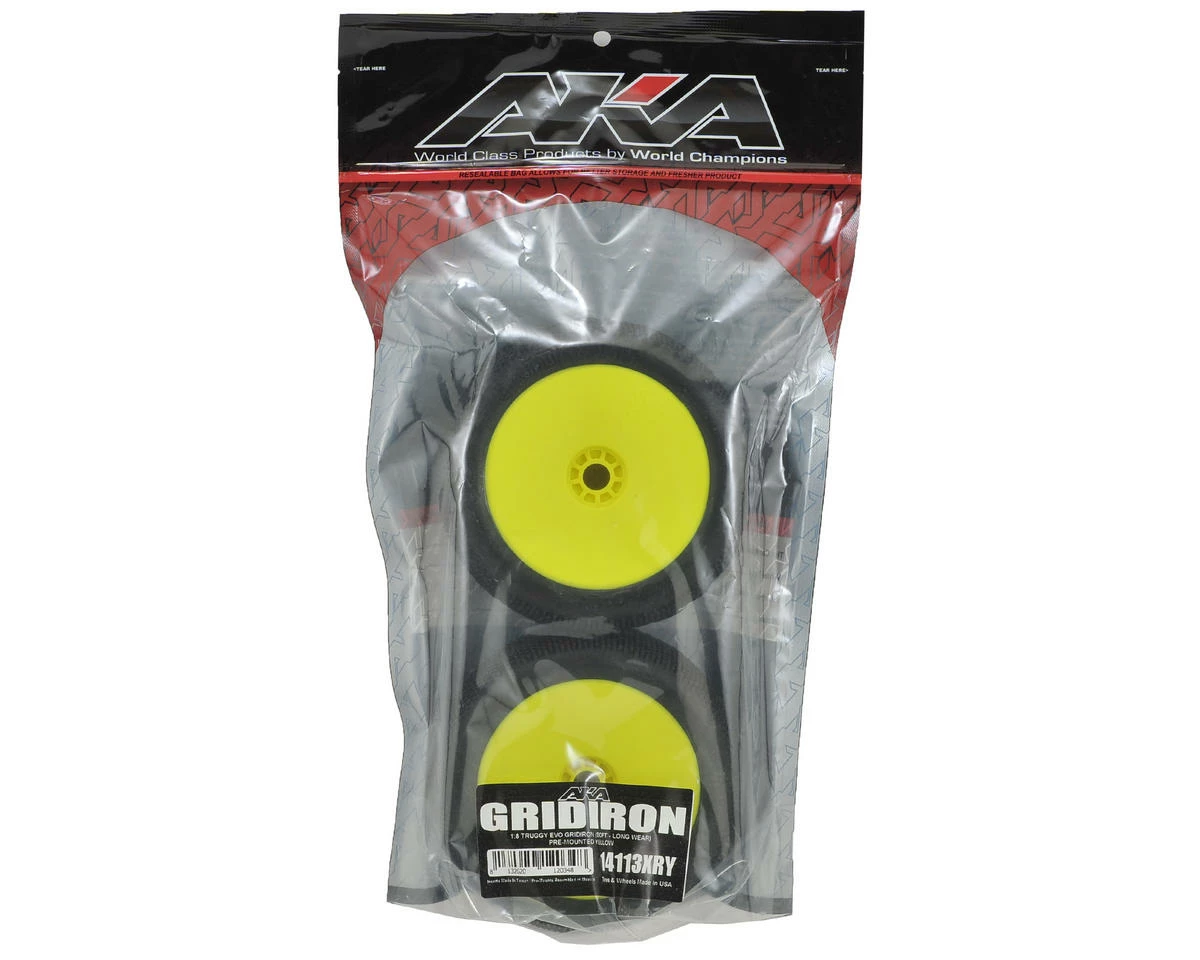 AKA EVO Gridiron 1/8 Truggy Pre-Mounted Tires (2) (Yellow) (Soft - Long Wear) - Image 3