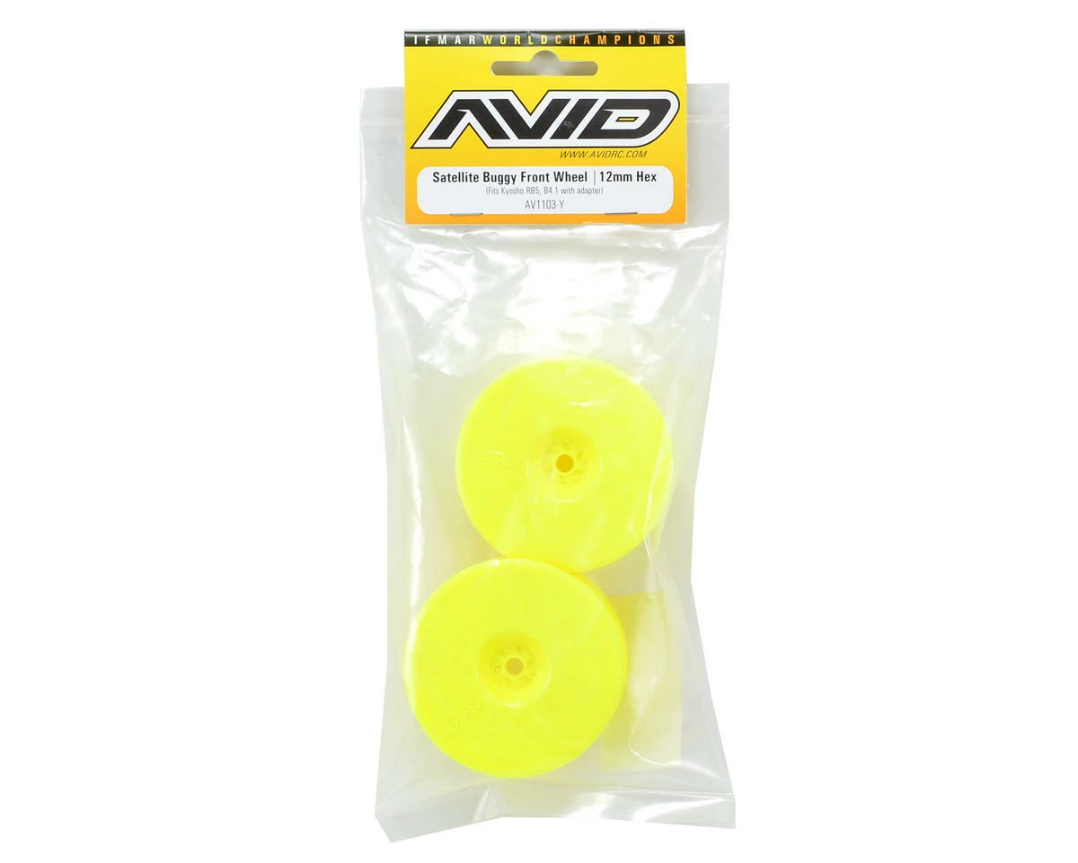 Avid RC 12mm Hex Satellite 2.2" Front Buggy Wheels (Yellow) (2) (B6/RB6/YZ2) - Image 2