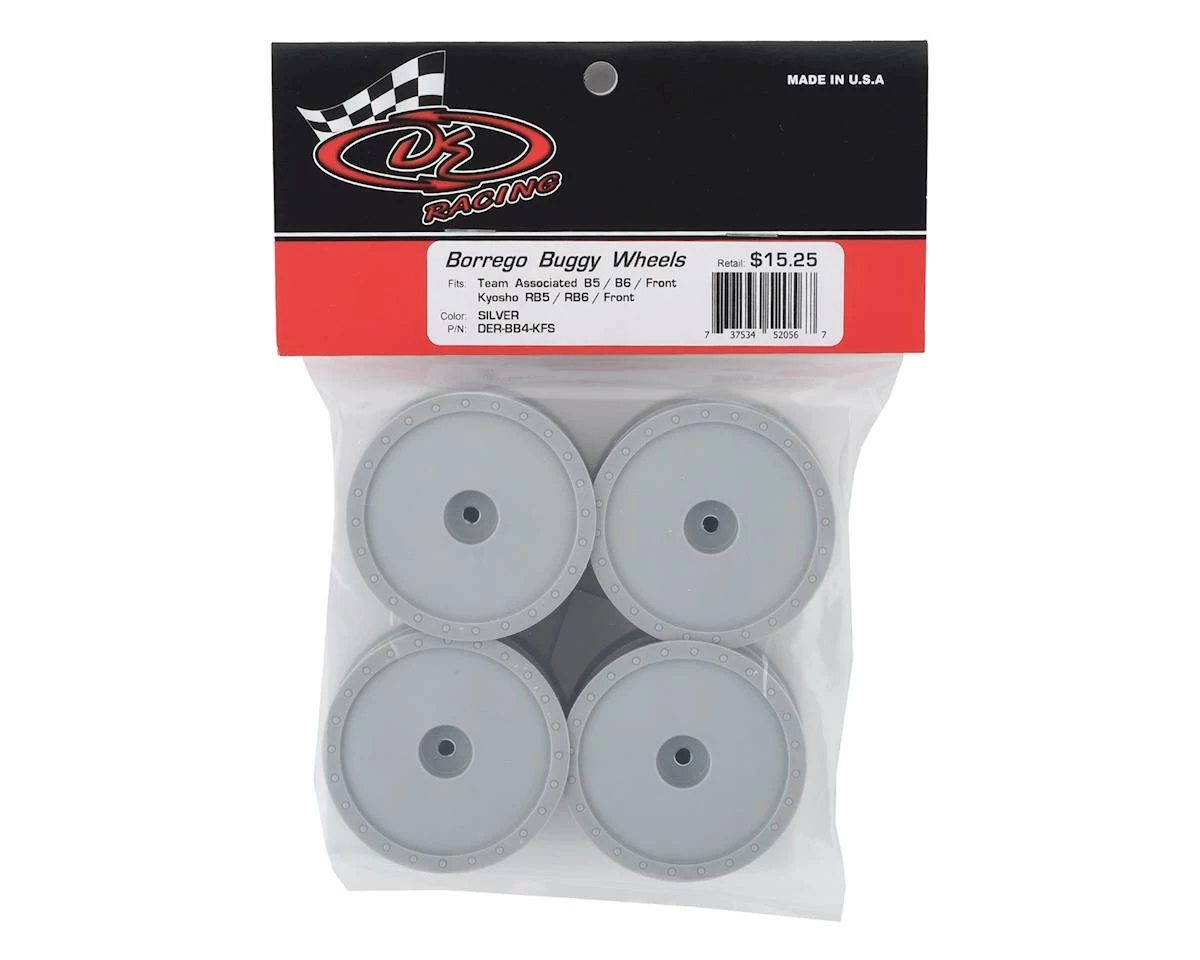 DE Racing 12mm Hex "Borrego" 2.2 1/10 Buggy Front Wheels (Silver) (4) (B6/RB6) - Image 3