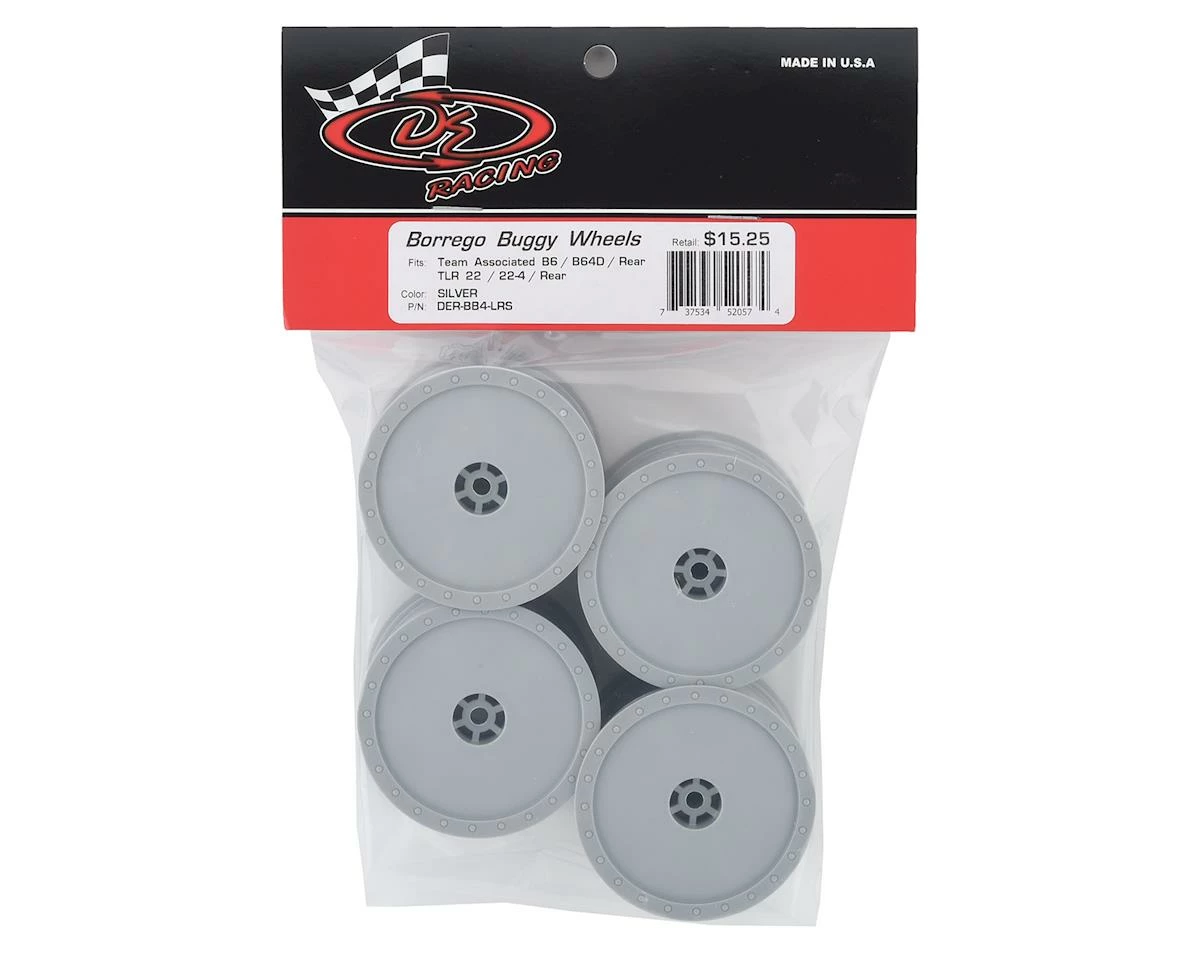 DE Racing 12mm Hex "Borrego" 2.2 1/10 Buggy Rear Wheels (Silver) (4) (B6/22) - Image 3