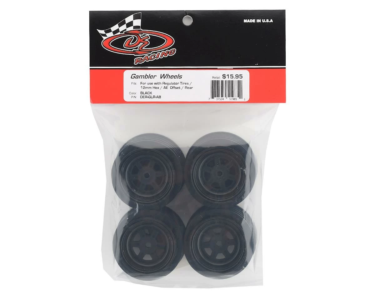 DE Racing Gambler Rear Late Model Wheels (AE/TLR) (Black) W/12mm Hex - Image 3
