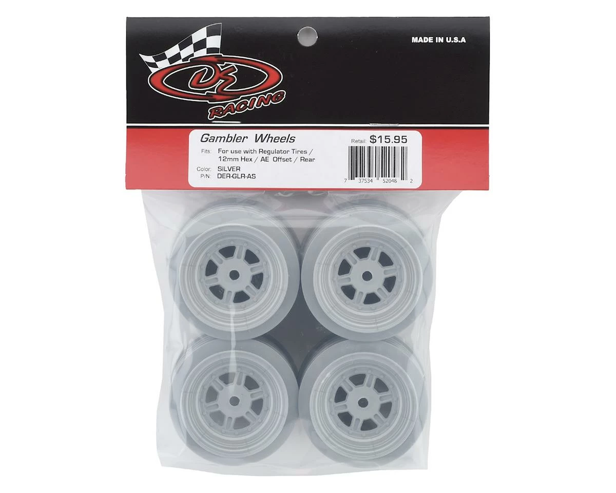 DE Racing Gambler Rear Late Model Wheels (AE/TLR) (Silver) W/12mm Hex - Image 3