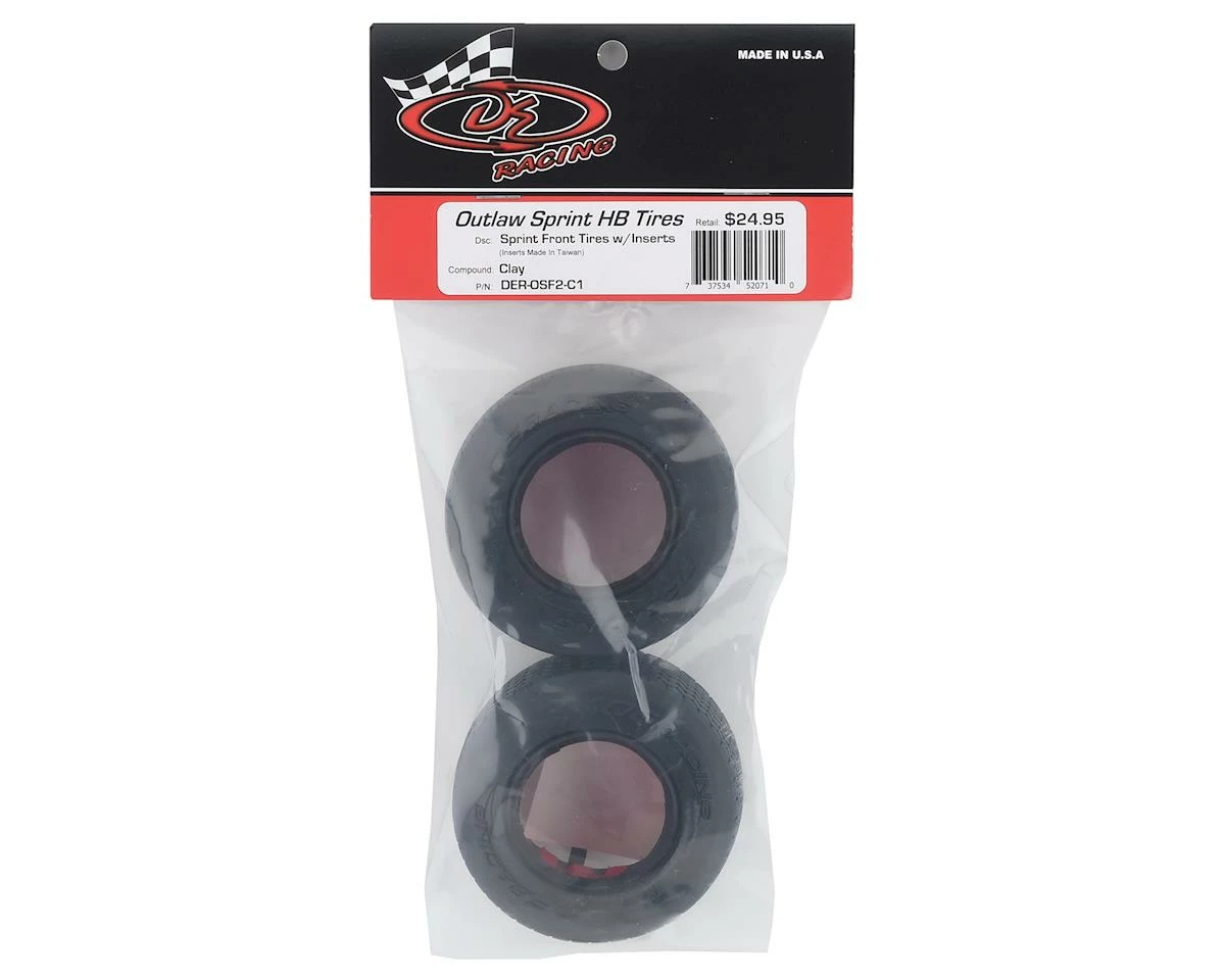 DE Racing Outlaw Sprint HB Dirt Oval Front Tires W/Red Insert (2) (Clay) - Image 2