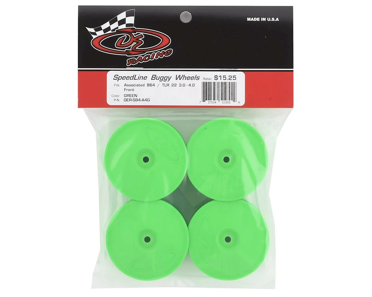 DE Racing Speedline 2.2 4WD Buggy Front Wheel (Green) (4) (B74) W/12mm Hex - Image 3
