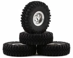 HobbyPlus CR-18 Grabber M/T 1.0" Pre-Mounted Tire Set (Chrome) (4) (Beadlock)