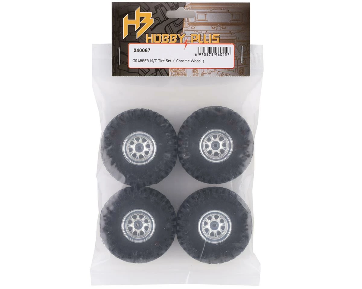 HobbyPlus CR-18 Grabber M/T 1.0" Pre-Mounted Tire Set (Chrome) (4) (Beadlock) - Image 3