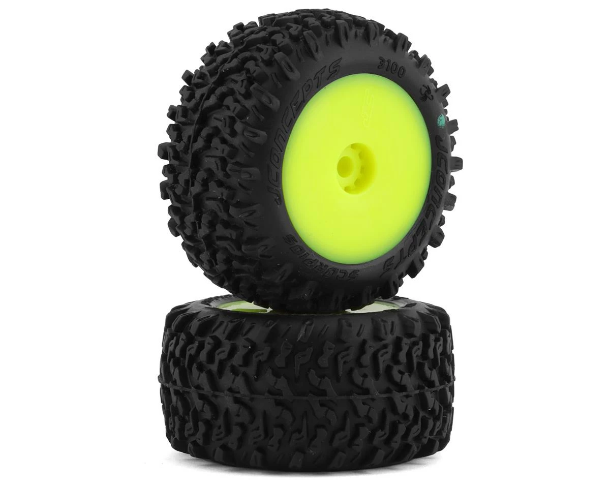 JCONCEPTS Mini-B/Mini-T 2.0 Scorpios Pre-Mounted Rear Tires (Yellow) (2) (Green)