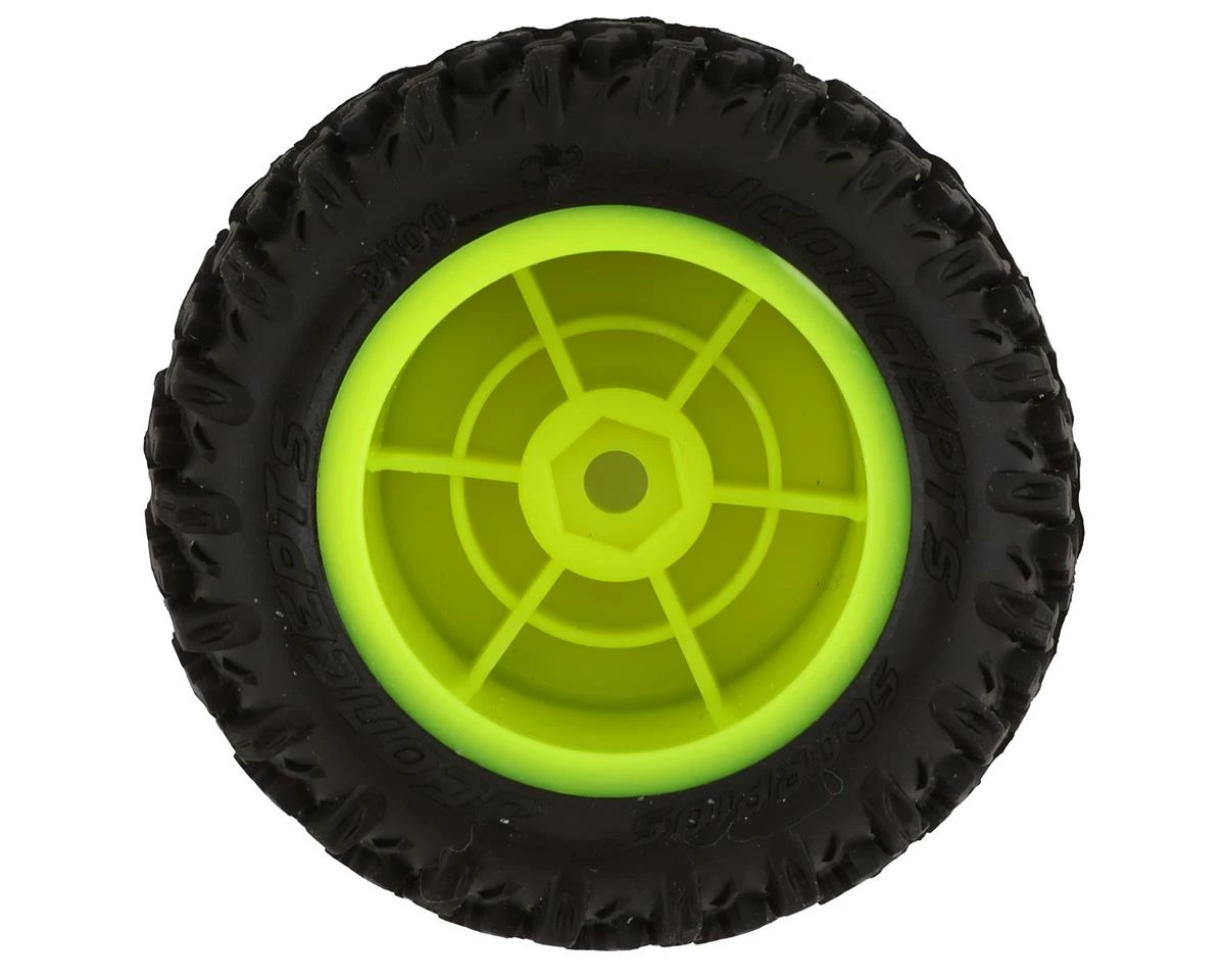 JCONCEPTS Mini-B/Mini-T 2.0 Scorpios Pre-Mounted Rear Tires (Yellow) (2) (Green) - Image 2