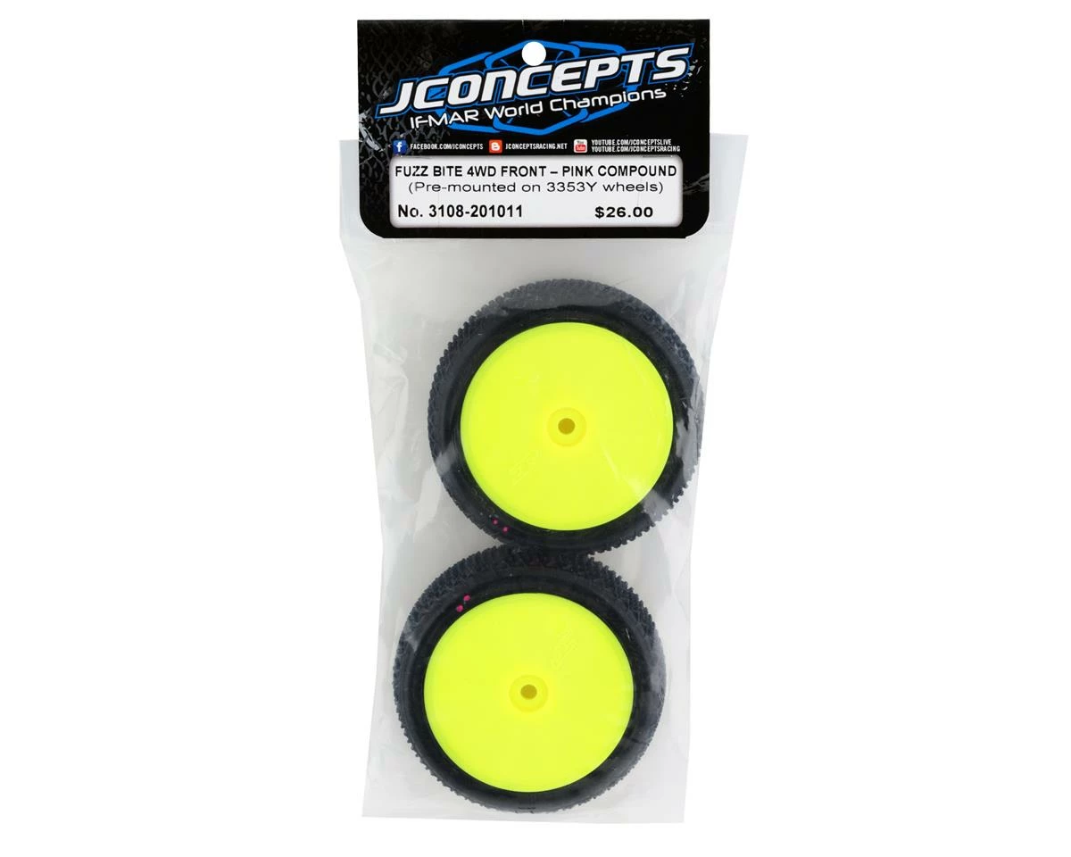 JCONCEPTS Fuzz Bite LP 2.2" Pre-Mounted 4WD Front Buggy Tire (Yellow) (2) (Pink) W/12mm Hex - Image 3