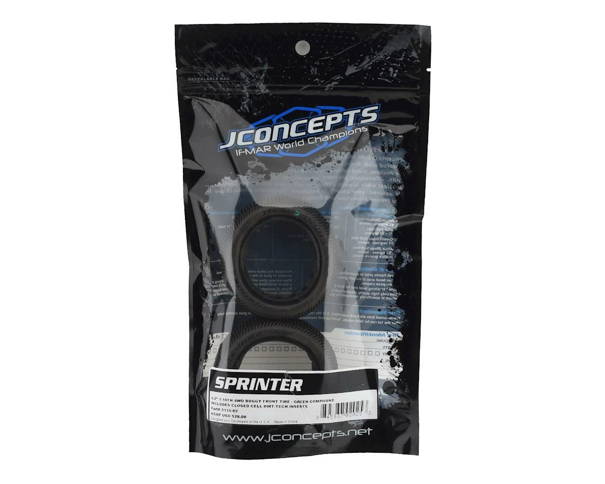 JCONCEPTS Sprinter 2.2" 4WD 1/10 Front Buggy Dirt Oval Tires (2) (Green) - Image 2