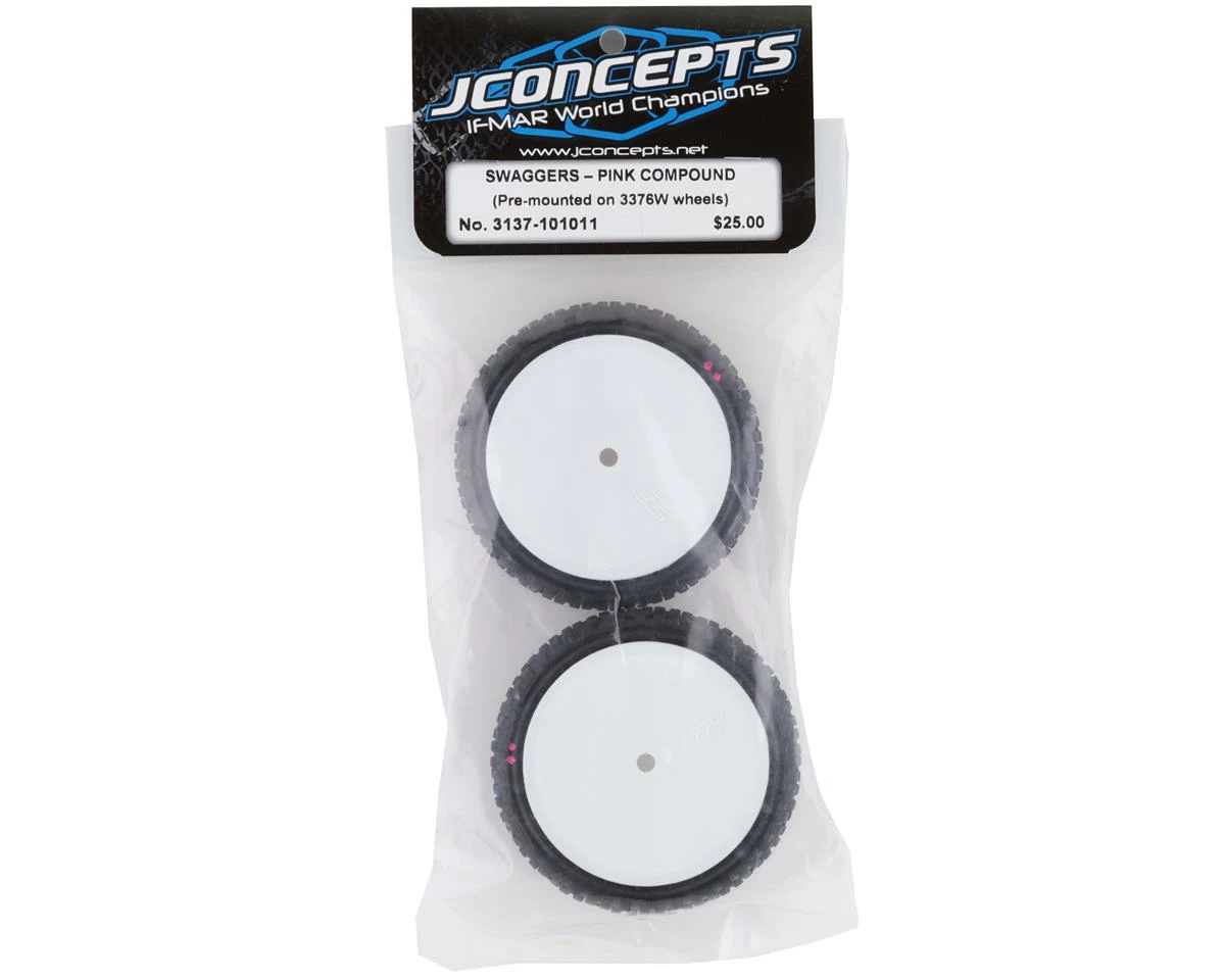 JCONCEPTS Swaggers 2.2" Pre-Mounted 2WD Front Buggy Carpet Tires (White) (2) (Pink) W/12mm Hex - Image 3