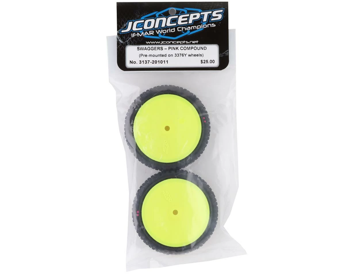 JCONCEPTS Swaggers 2.2" Pre-Mounted 2WD Front Buggy Carpet Tires (Yellow) (2) (Pink) W/12mm Hex - Image 3