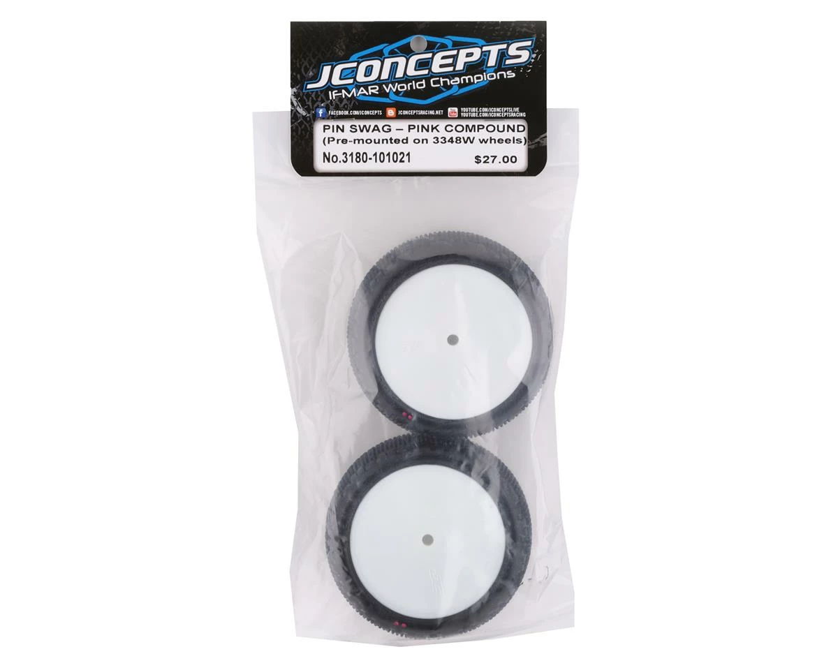 JCONCEPTS Pin Swag 2.2" Mounted Rear Buggy Carpet Tires (White) (2) (Pink) W/12mm Hex - Image 3