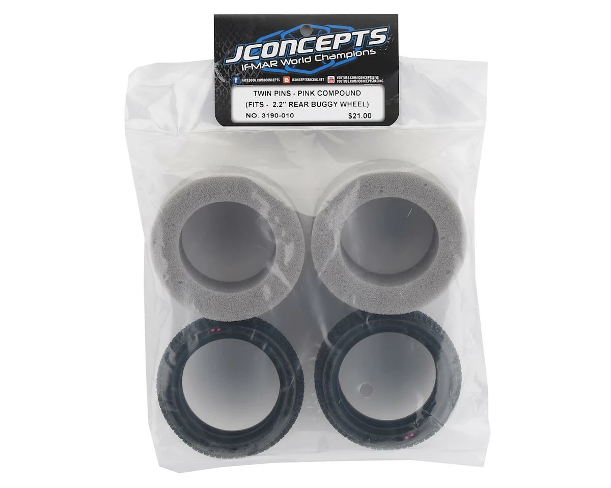 JCONCEPTS Twin Pins Carpet 2.2" Rear Buggy Tires (2) (Pink) - Image 2