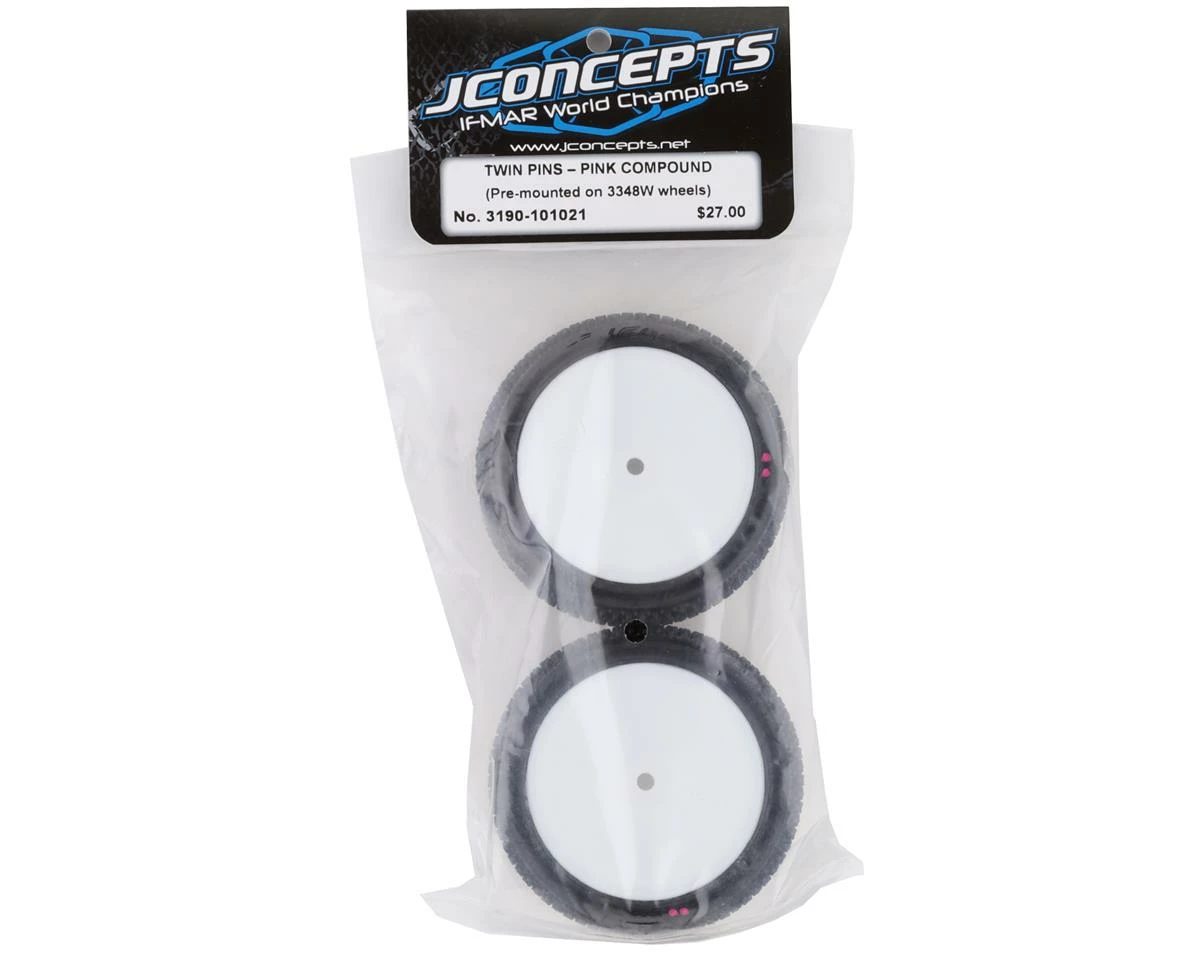 JCONCEPTS Twin Pins 2.2" Pre-Mounted Rear Buggy Carpet Tires (White) (2) (Pink) W/12mm Hex - Image 3