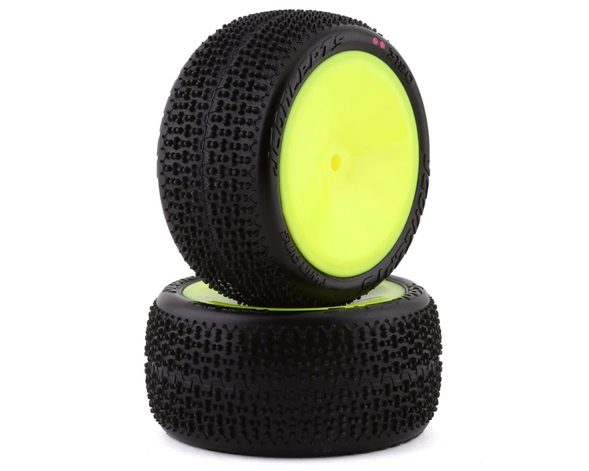 JCONCEPTS Twin Pins 2.2" Pre-Mounted Rear Buggy Carpet Tires (Yellow) (2) (Pink) W/12mm Hex