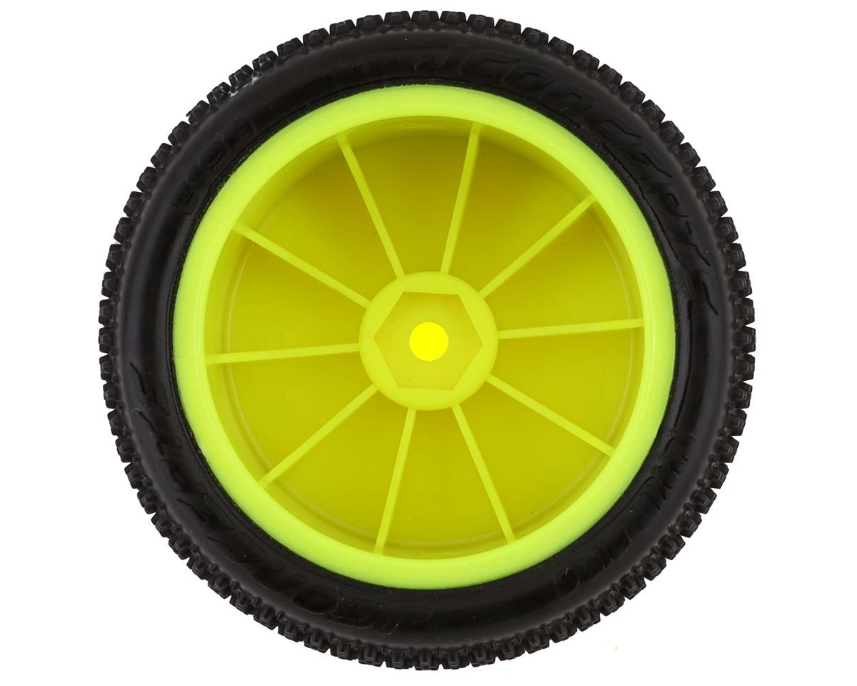 JCONCEPTS Twin Pins 2.2" Pre-Mounted Rear Buggy Carpet Tires (Yellow) (2) (Pink) W/12mm Hex - Image 2