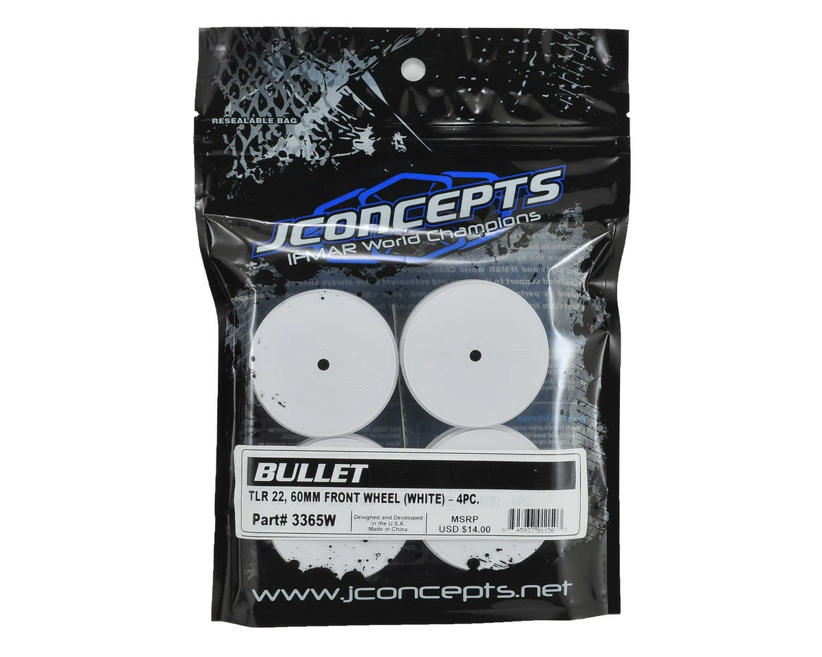 JCONCEPTS 10mm Hex Bullet 60mm Front Wheels (4) (22/22 2.0) (White) - Image 3