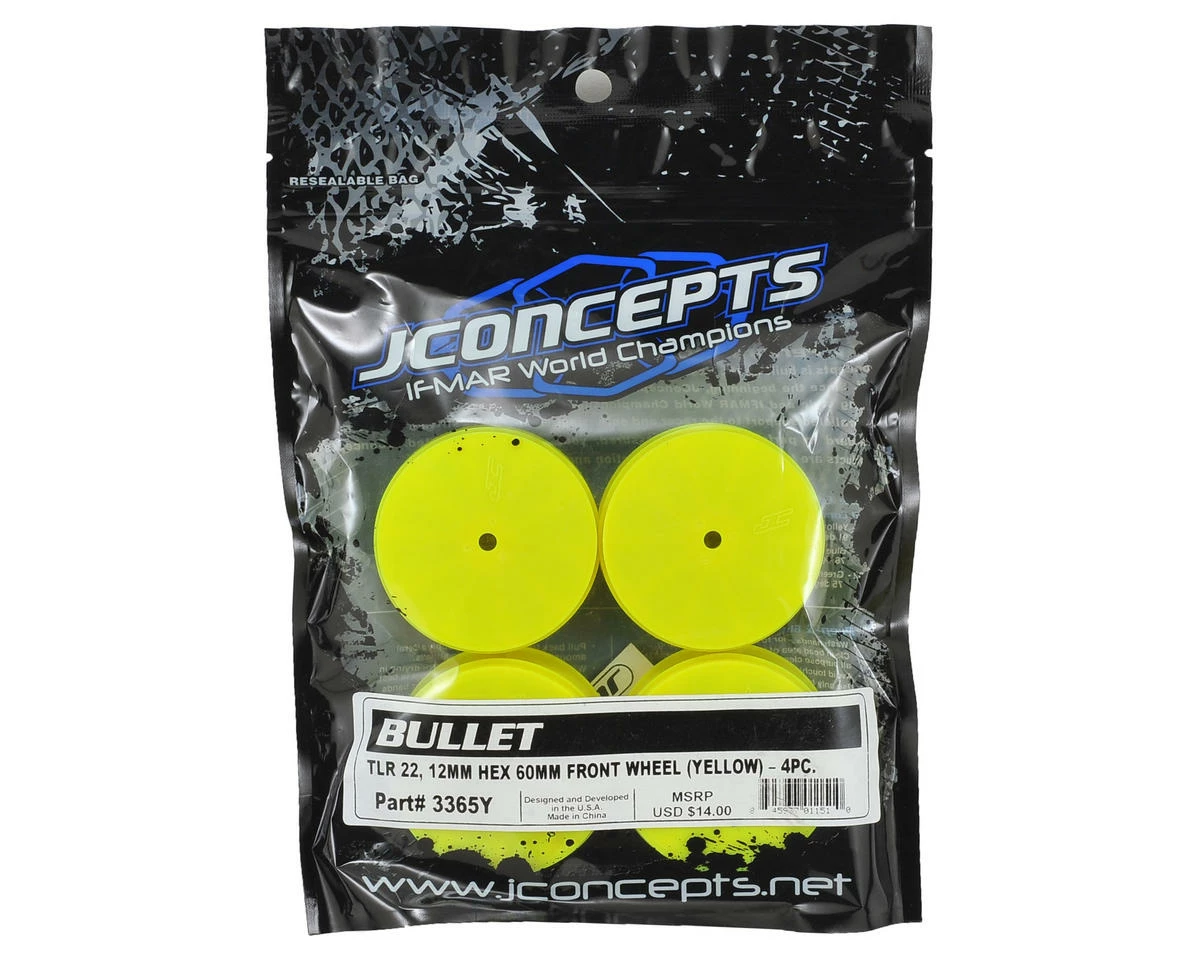 JCONCEPTS 10mm Hex Bullet 60mm Front Wheels (4) (22/22 2.0)(Yellow) - Image 3