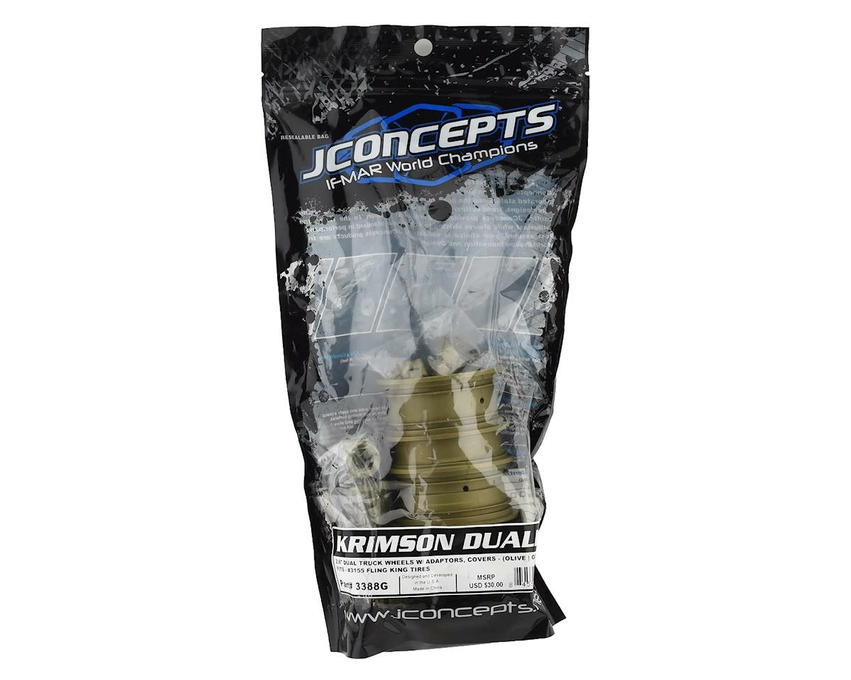 JCONCEPTS Krimson Dually 2.6" Dual Truck Wheels (Olive/Gold) (2) W/Adaptors & Covers - Image 5