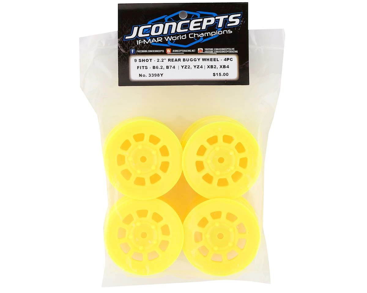 JCONCEPTS 9 Shot 2.2 Dirt Oval Rear Wheels (Yellow) (4) (B6.1/XB2/RB7/YZ2) W/12mm Hex - Image 2