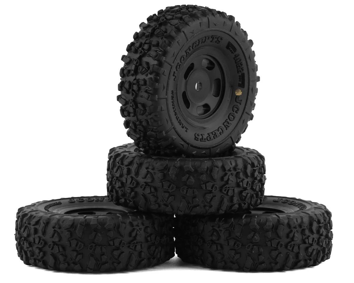 JCONCEPTS Landmines 1.0" Pre-Mounted Tires W/Glide 5 Wheels (Black) (4) (Gold) W/7mm Hex