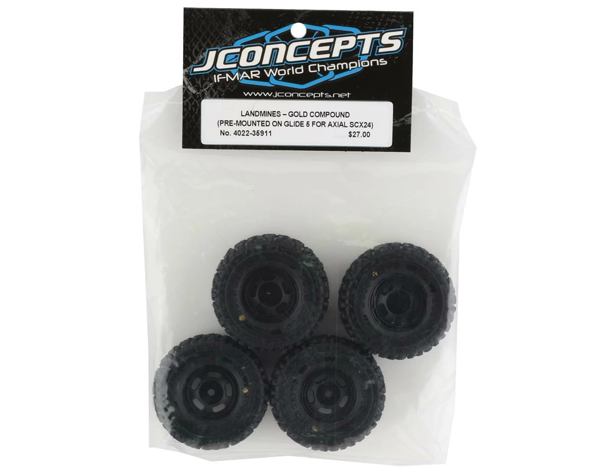 JCONCEPTS Landmines 1.0" Pre-Mounted Tires W/Glide 5 Wheels (Black) (4) (Gold) W/7mm Hex - Image 4