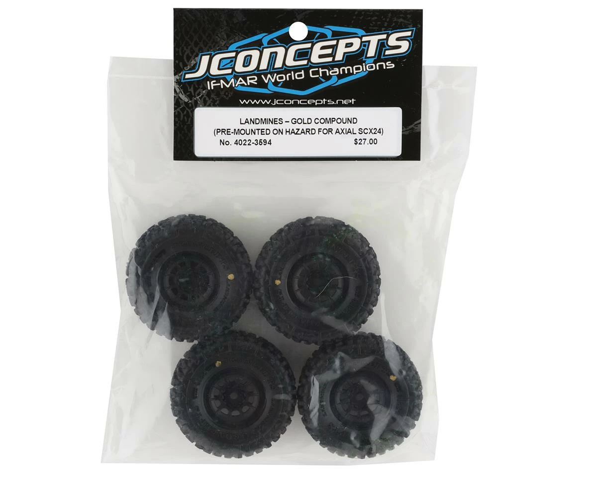 JCONCEPTS Landmines 1.0" Pre-Mounted Tires W/Hazard Wheel (Black) (4) (Gold) W/7mm Hex - Image 4