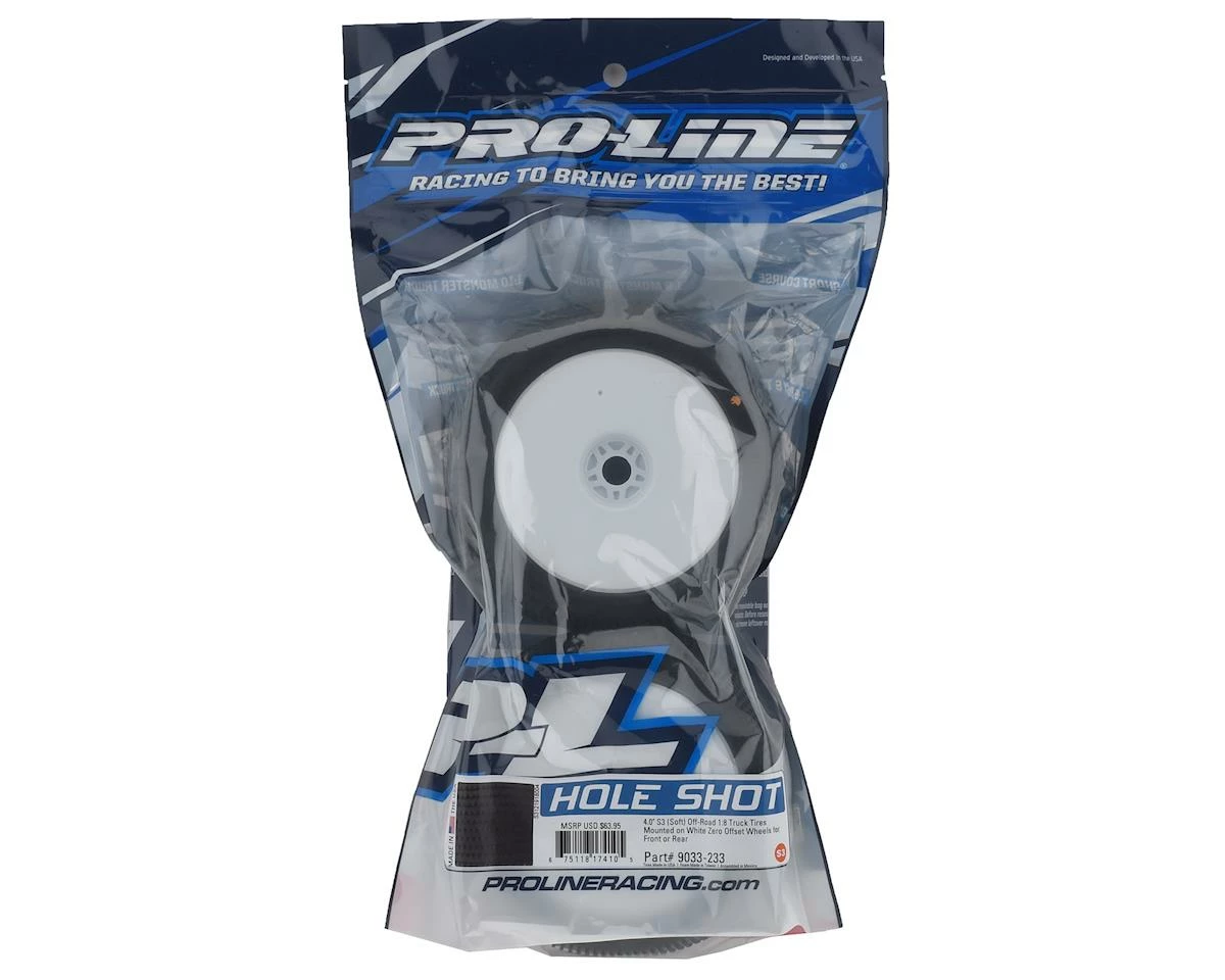 PRO-LINE Hole Shot Pre-Mounted VTR 1/8 Truck Tires (2) (White) (S3) - Image 3