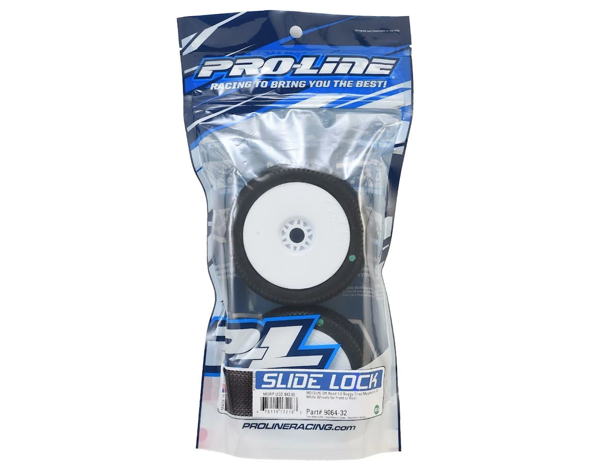 PRO-LINE Slide Lock Pre-Mounted 1/8 Buggy Tires (White) (2) (M3) W/Velocity V2 Wheel - Image 3