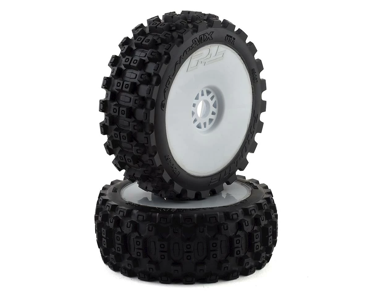 PRO-LINE Badlands MX Pre-Mounted 1/8 Buggy Tires (White) (2) (M2) W/Velocity V2 Wheel