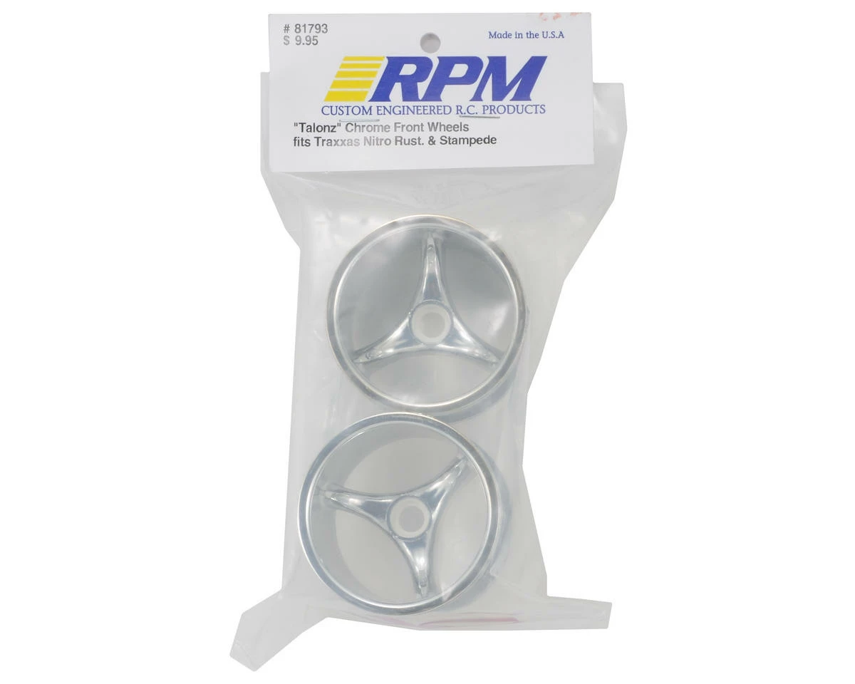 RPM "Talonz 3-Spoke" Traxxas Nitro Front Wheels (2) (Chrome) (Pins) - Image 2