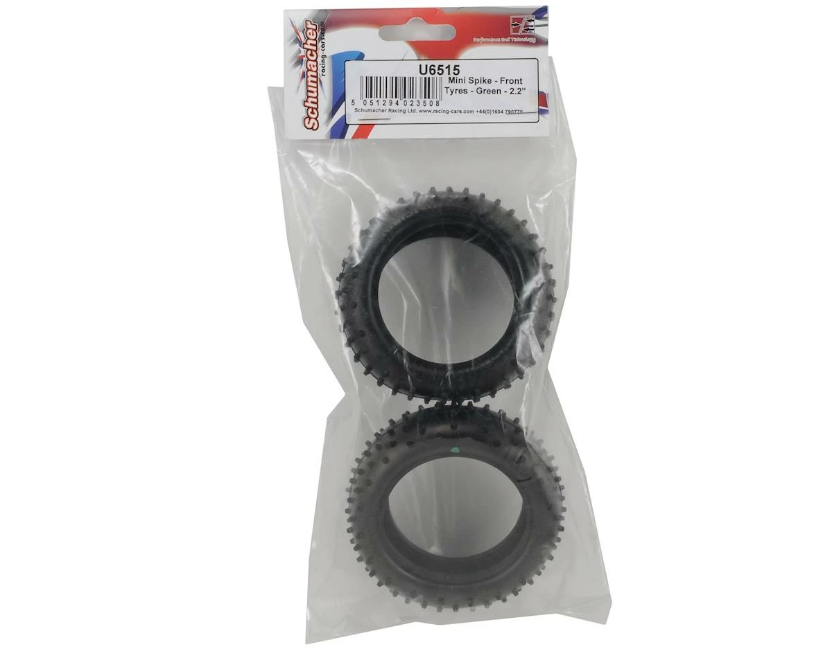 Schumacher "Mini Spike 2" 2.2" 1/10 4WD Buggy Front Carpet Tires (2) (Green) - Image 2