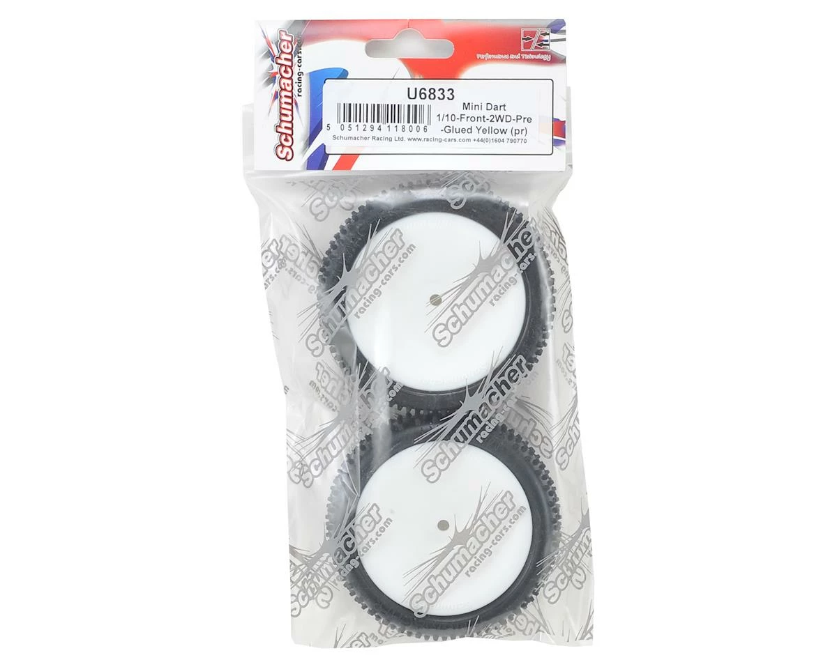 Schumacher "Mini Dart" 2.2" 2WD Front Pre-Mounted Turf Tires (2) (Yellow) W/12mm Hex - Image 3