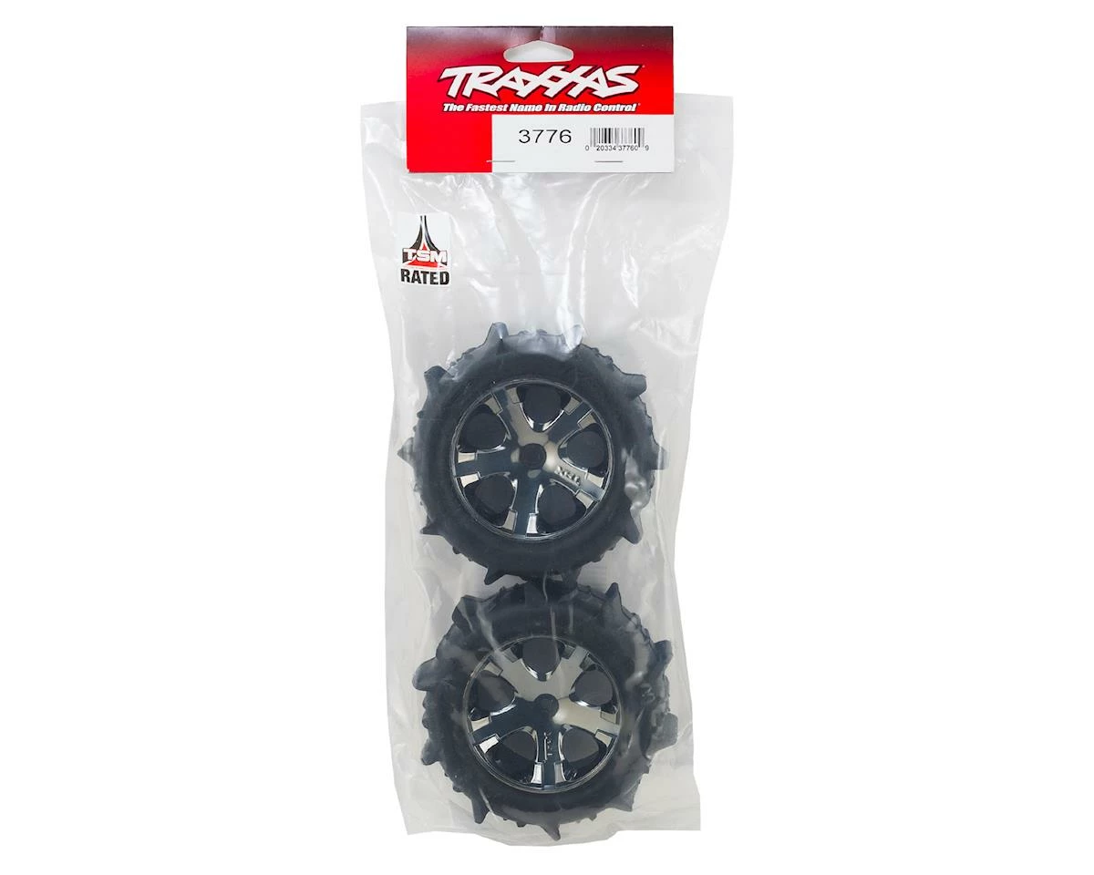 Traxxas 2.8" Pre-Mounted Paddle Tires W/All-Star Nitro Rear Wheels (2) (Black Chrome) - Image 2