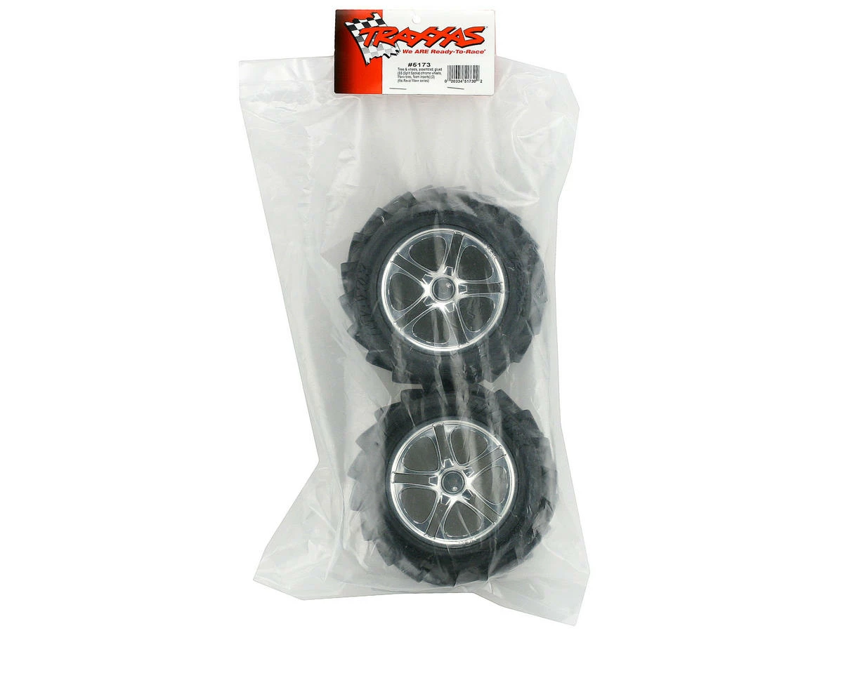 Traxxas Pre-Mounted T-Maxx Tires W/SS Split Spoke Wheels (2) (Chrome) - Image 2