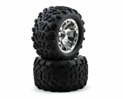 Traxxas Pre-Mounted Monster Truck Tires W/17mm Geode Wheels (2) (Chrome)