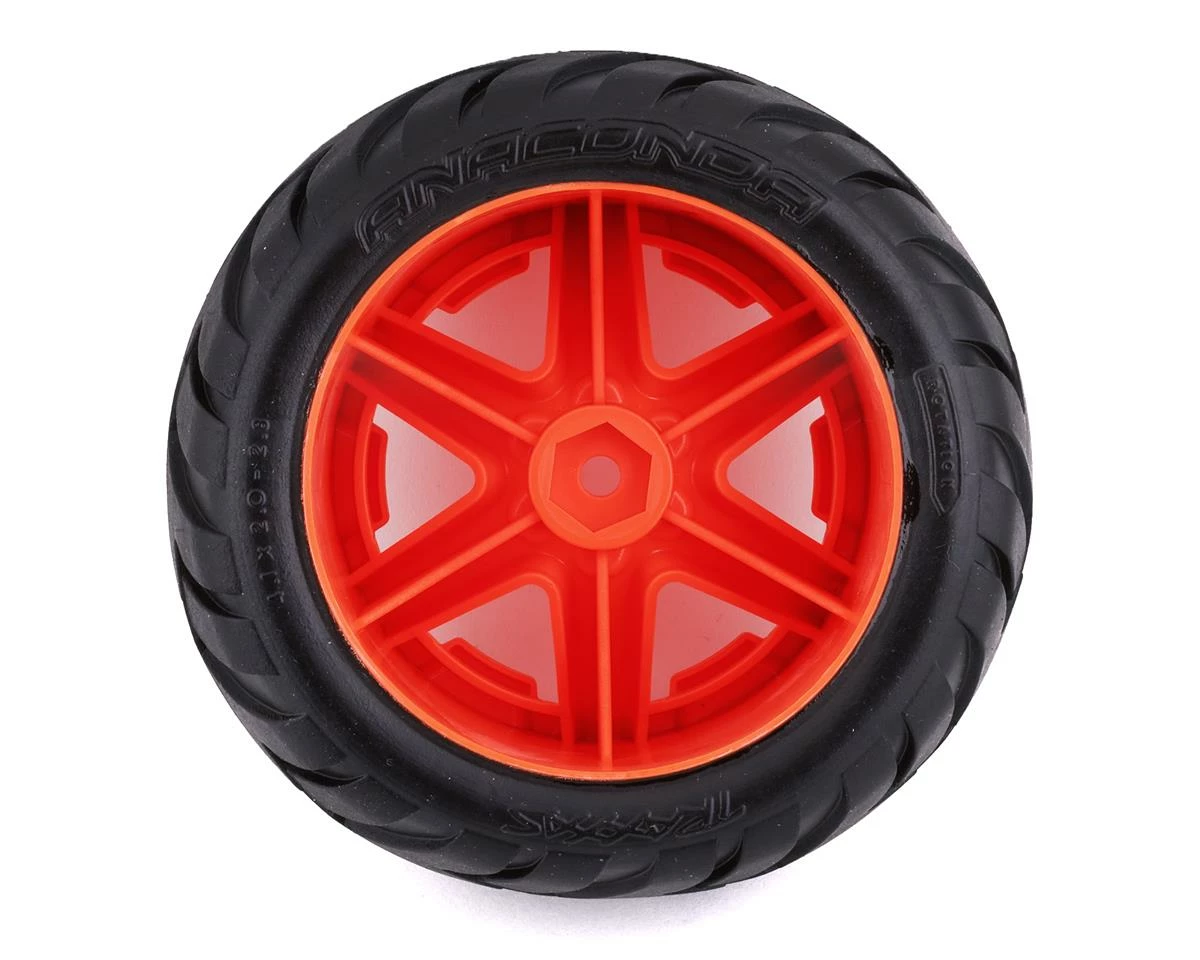 Traxxas Anaconda 2.8" Pre-Mounted Tires W/RXT Electric Rear Wheels (2) (Orange) W/12mm Hex - Image 2